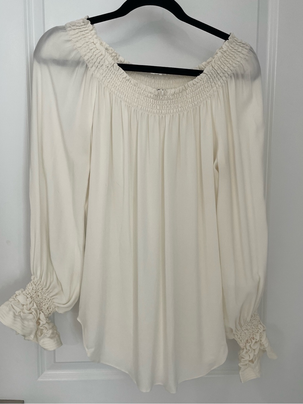 Kobi Halperin London Off-The-Shoulder 100% Silk Blouse in IVORY.